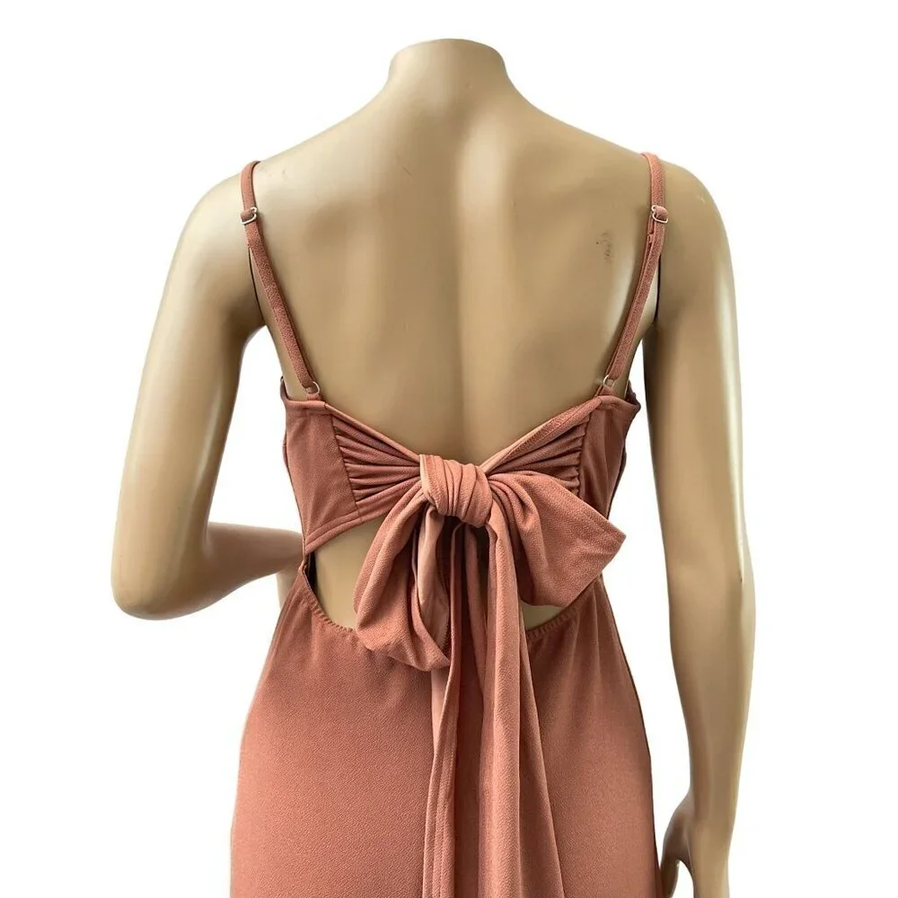 Birdy Grey Benny Crepe Maxi Formal Bridesmaid‎ Dress Cut Out Desert Rose S NWT